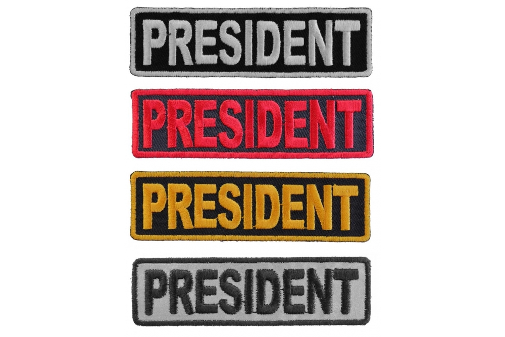 President Patches Embroidered In White Red Yellow Over Black and 1 Reflective Patch