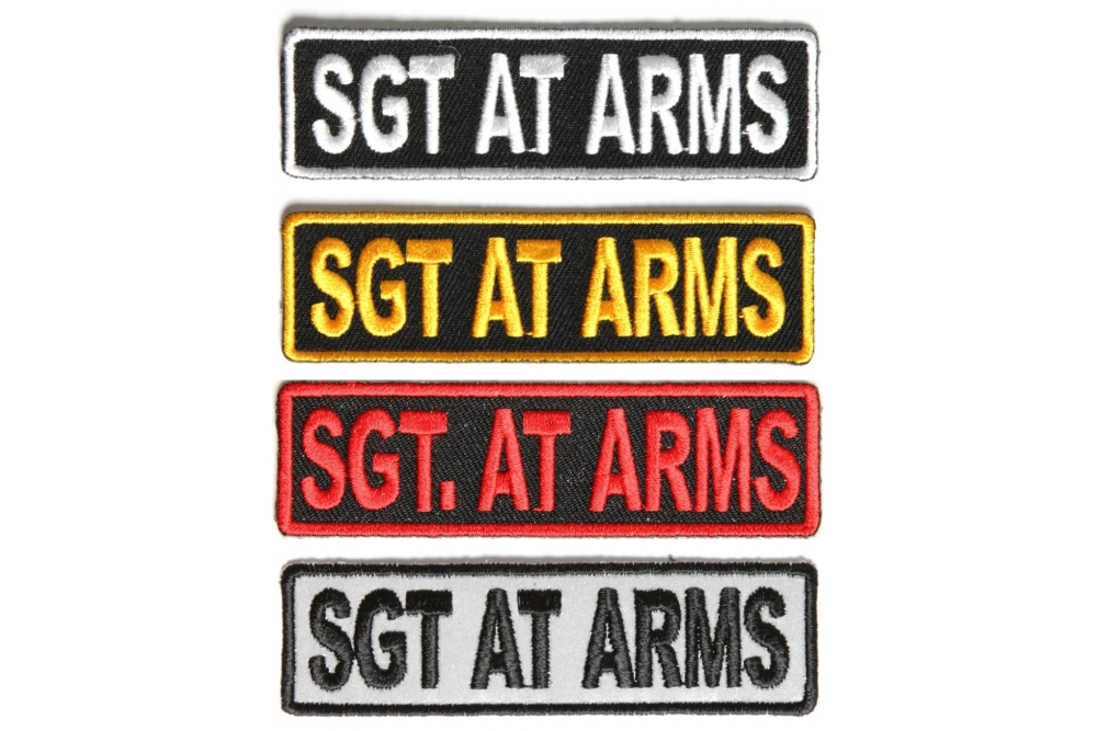 SGT AT ARMS Patches Embroidered In White Red Yellow Over Black and 1 Reflective Patch