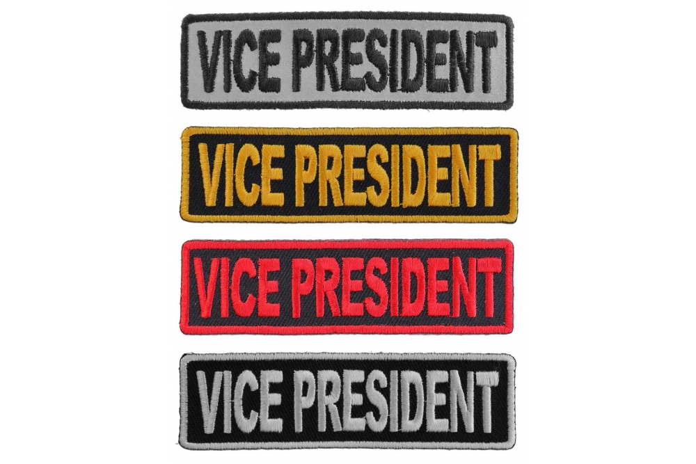 VICE PRESIDENT Patches Embroidered In White Red Yellow Over Black and 1 Reflective Patch