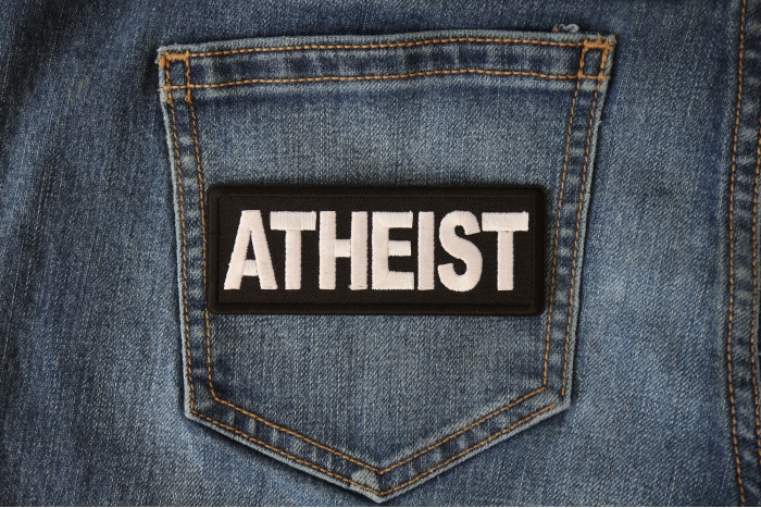 Atheist Patch shown on jeans