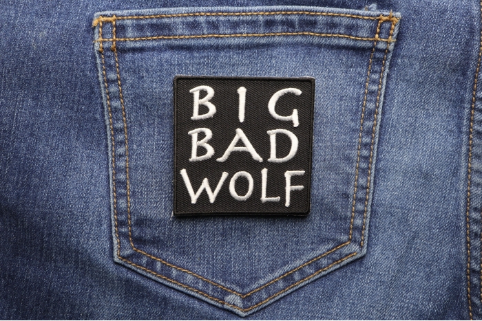 Big Bad Wolf Funny Iron on Patch shown on jeans