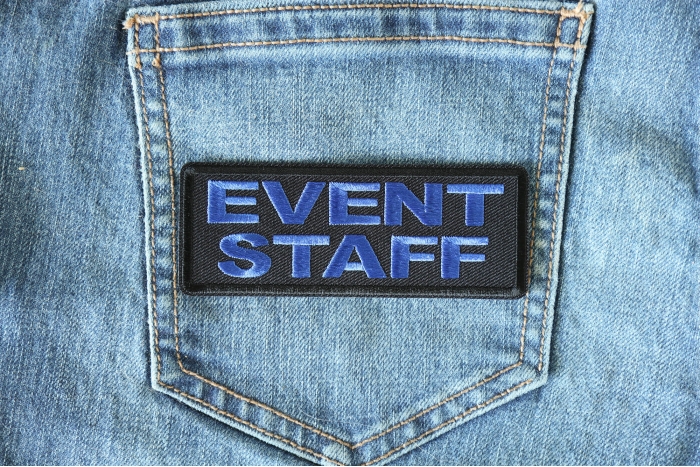 Event Staff Patch Blue shown on jeans
