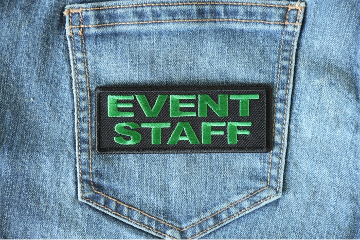 Event Staff Patch Green shown on jeans
