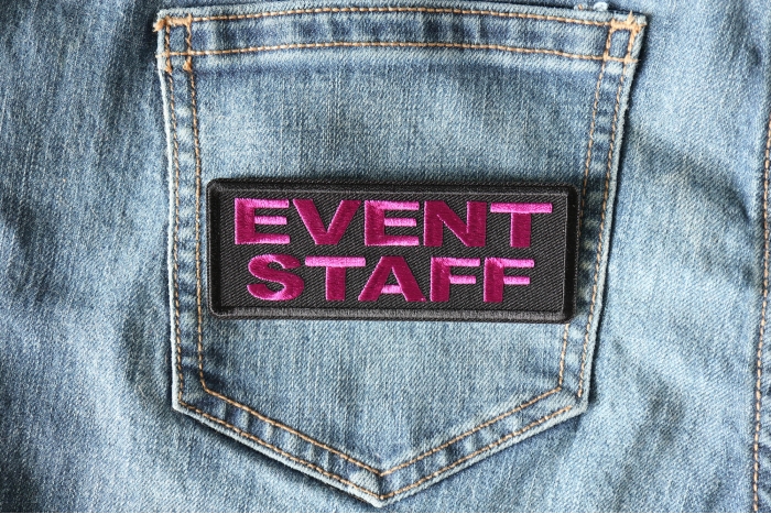 Event Staff Patch Pink shown on jeans
