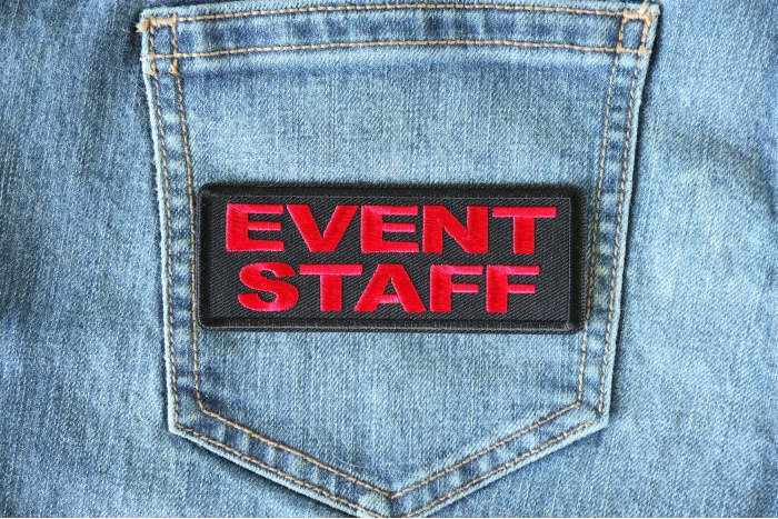 Event Staff Patch Red shown on jeans