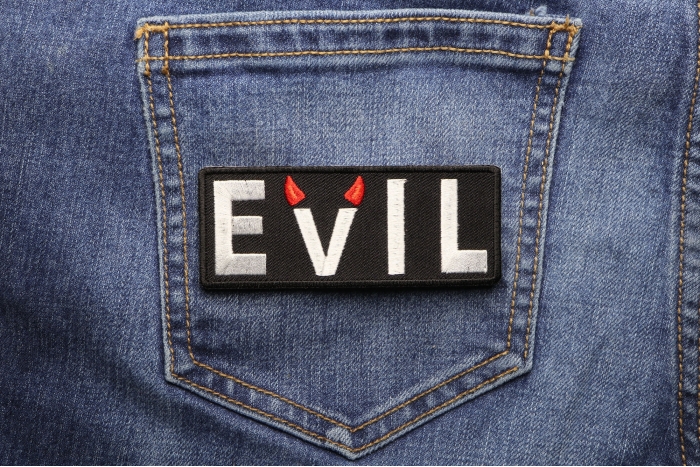 Evil Patch With Devil Horns shown on jeans