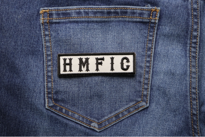 HMFIC Patch Black On White shown on jeans