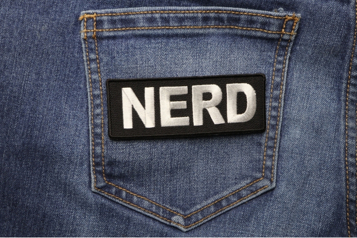 Nerd Funny Iron on Patch shown on jeans