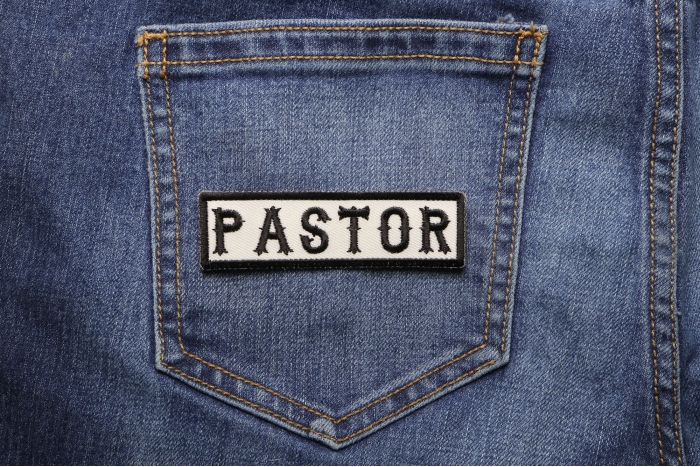 Pastor Patch Black On White shown on jeans