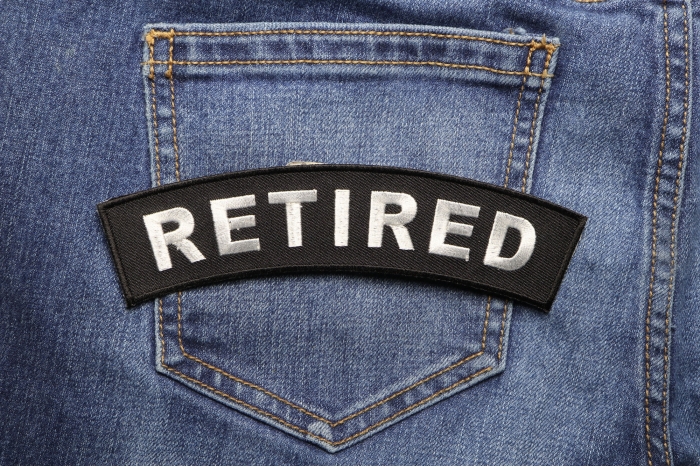 Retired Patch shown on jeans