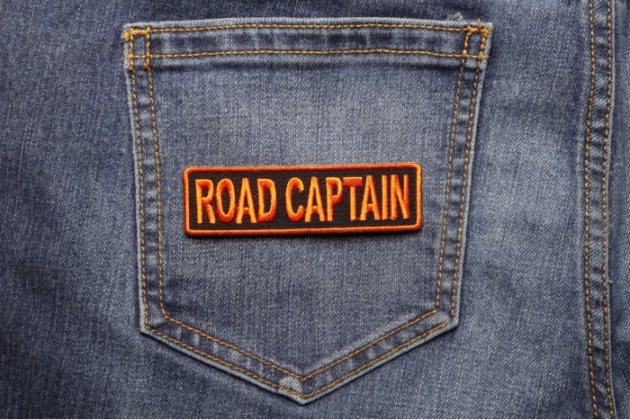 Road Captain Patch 3.5 Inch Orange shown on jeans