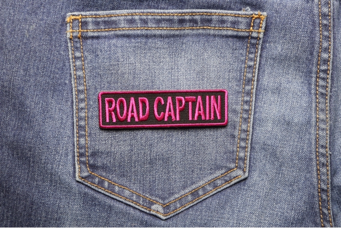 Road Captain Patch 3.5 Inch Pink shown on jeans