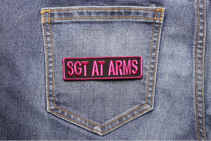 Sgt At Arms Patch 3.5 Inch Pink shown on jeans