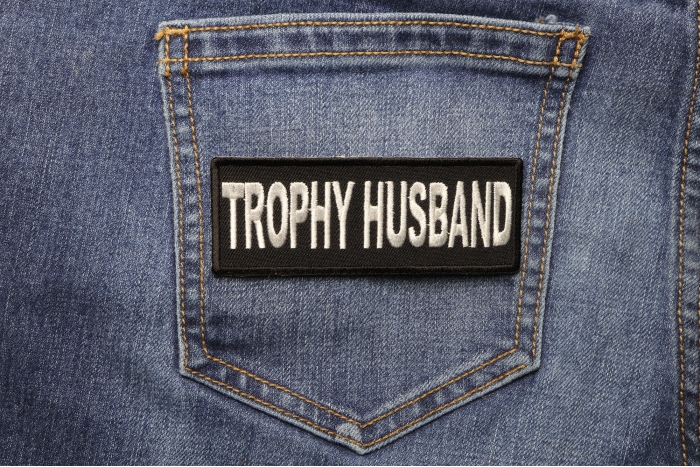 Trophy Husband Patch shown on jeans