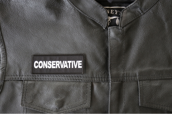 Conservative Patch, Political Patches shown on leather vest