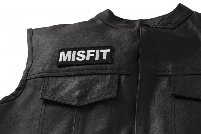Misfit Patch - 4x1.5 inch shown on leather vest