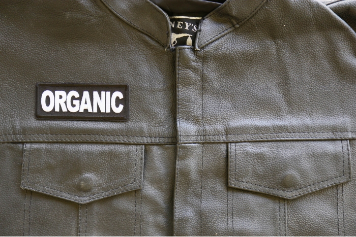 Organic Patch, Funny Saying Patches, Sew or Iron on Patch shown on leather vest