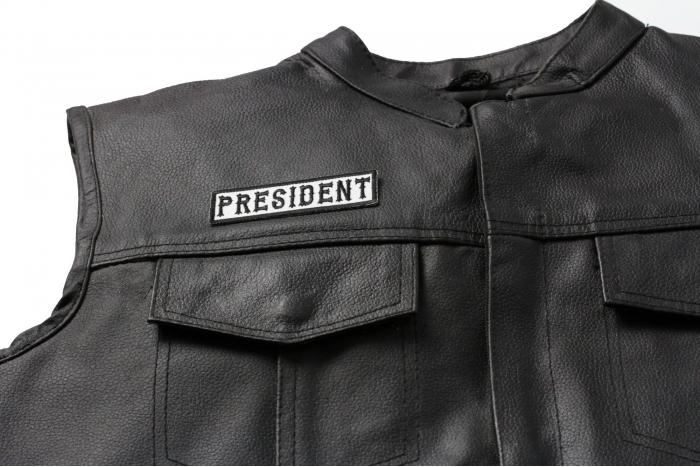 President Patch, Motorcycle Club Patches for Bikers shown on leather vest