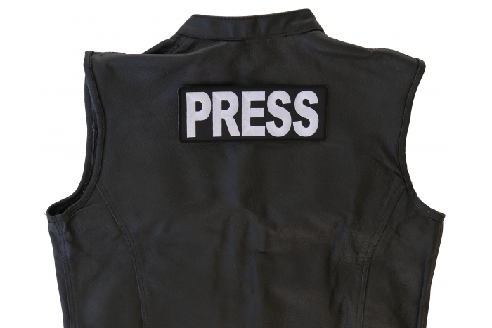 Press Patch, Large Back Patches for Vests shown on leather vest