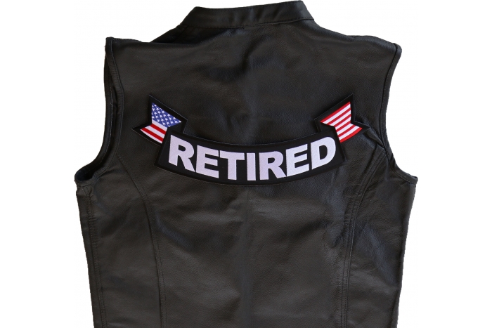Retired Extra Large Rocker Patch - 15x6 inch - Embroidered Iron on Patch shown on leather vest