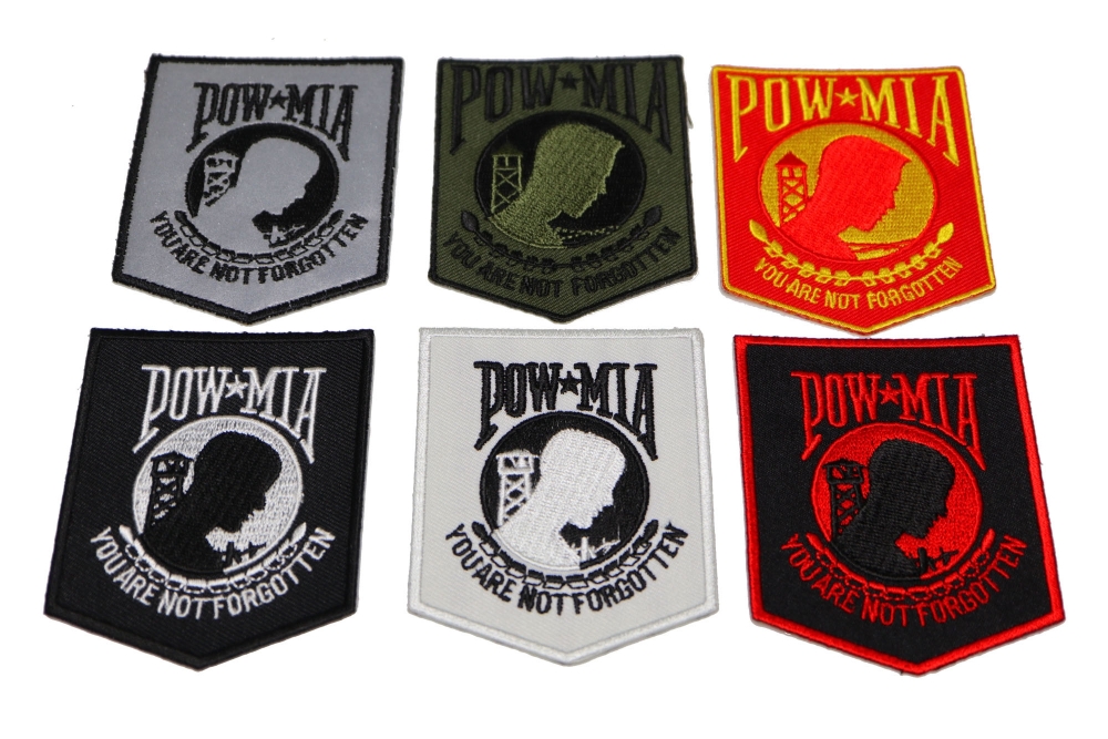 POW MIA POWMIA Prisoner of War Missing Action 2"x3" Black & Red Iron On Patch 