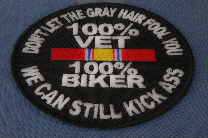 100 Percent Vet 100 Percent Biker We Can Still Kick Ass Patch diagonal view