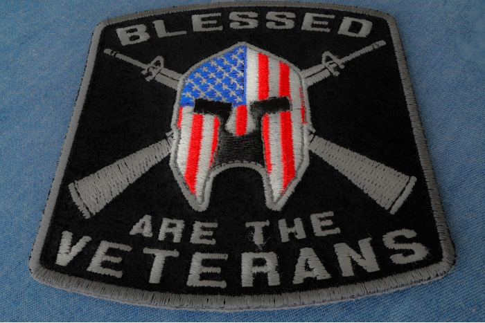 Blessed Are The Veterans American Flag Spartan Patch diagonal view