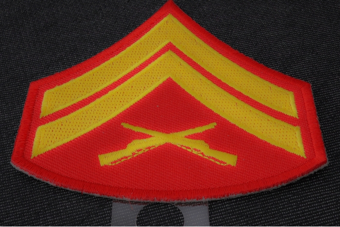 Corporal Patch in Red and Yellow diagonal view