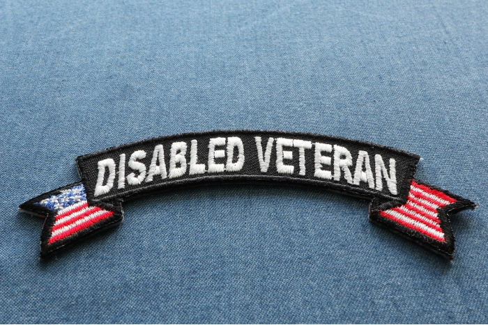 Disabled Veteran Patch with American Flag Tips diagonal view