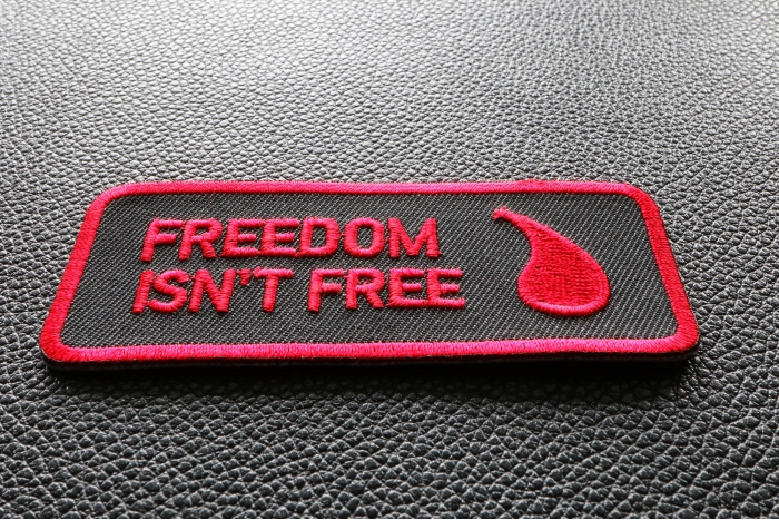 Freedom Isn't Free Blood Drop Patch diagonal view