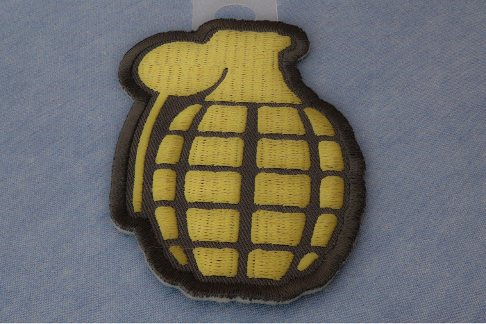 Grenade Iron on Patch In OD Green diagonal view
