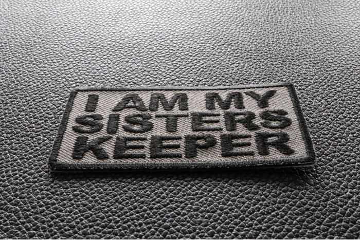I Am My Sisters Keeper Black Gray Patch diagonal view