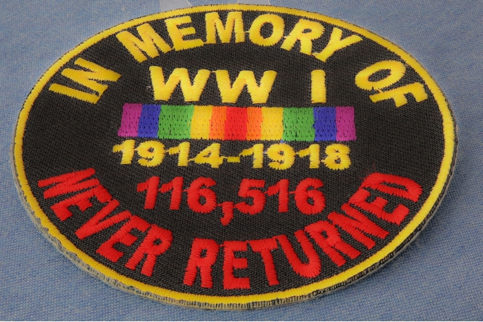 In Memory Of World War 1 Round Iron on Patch diagonal view