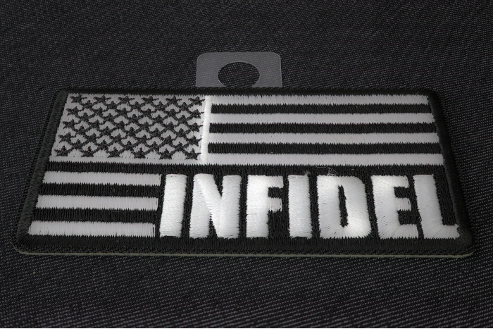 Infidel American Flag Black White Patch diagonal view