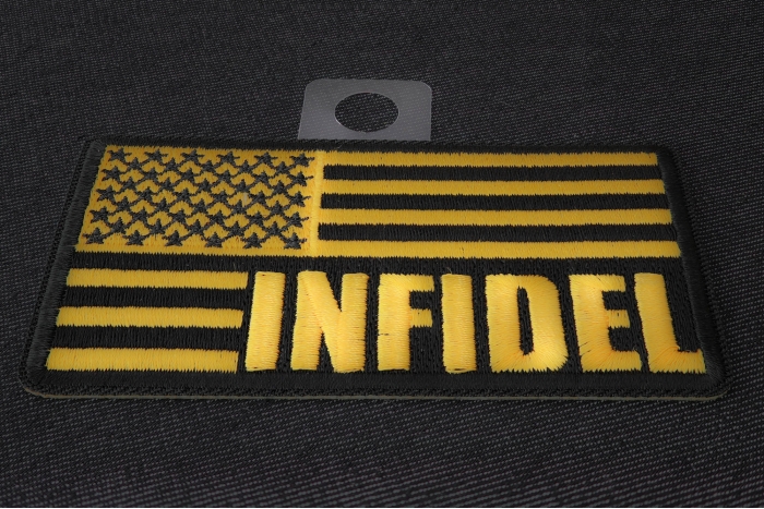 Infidel American Flag Black Yellow Patch diagonal view