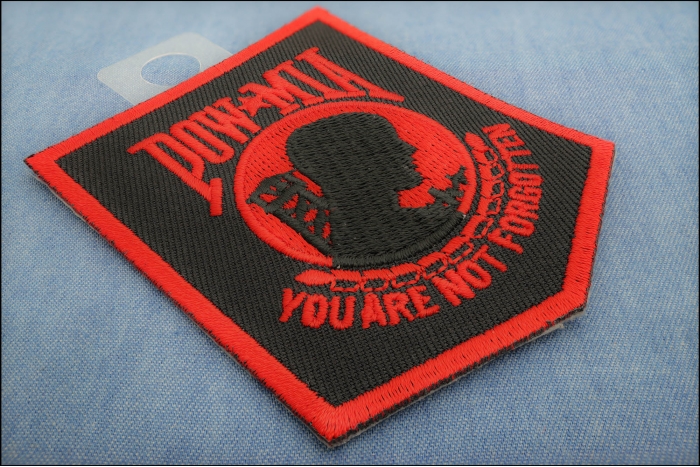 POW MIA Patch Black Red diagonal view