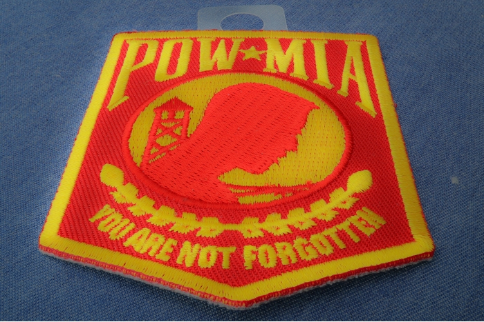 POW MIA Red and Yellow Patch diagonal view