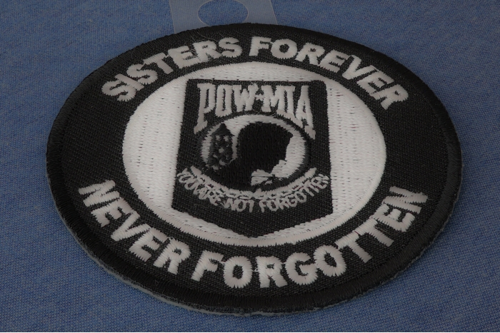 Sisters Forever POW MIA Patch - Embroidered - Sew or Iron on to Jackets diagonal view