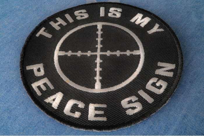 This Is My Peace Sign Funny Military Morale Patch diagonal view
