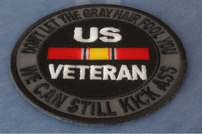 Don't Let The Gray Hair Fool You We Can Still Kick Ass US VETERAN Patch diagonal view