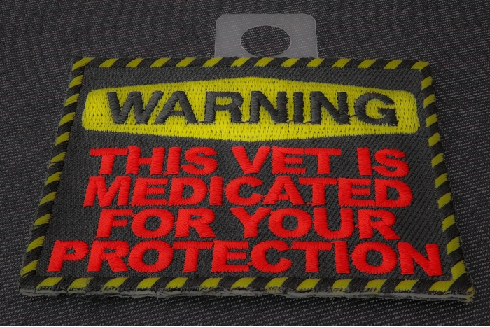 Warning: This Vet Is Medicated For Your Protection Patch diagonal view