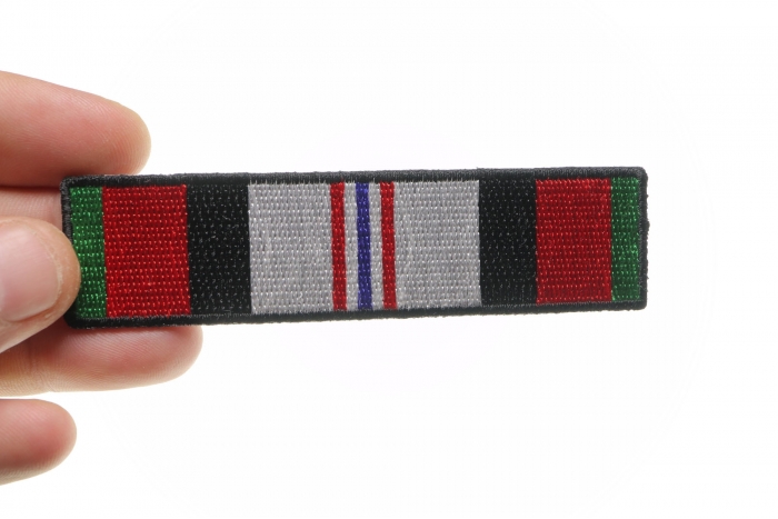 Afghan War Ribbon Patch, Military Patches shown on hand for size comparison