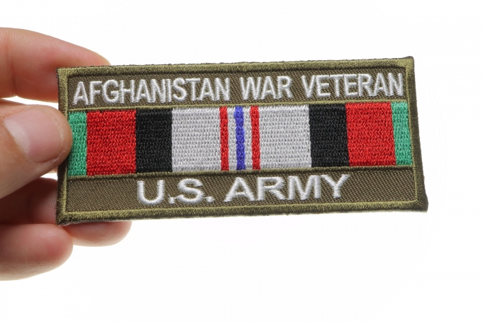 Afghanistan War Veteran US Army Patch, Military Vet Patches shown on hand for size comparison