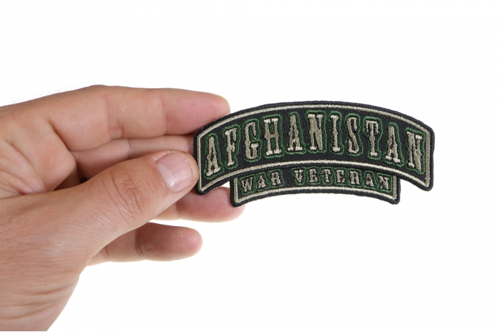 Afghanistan War Veteran Patch, Military Vet Patches shown on hand for size comparison