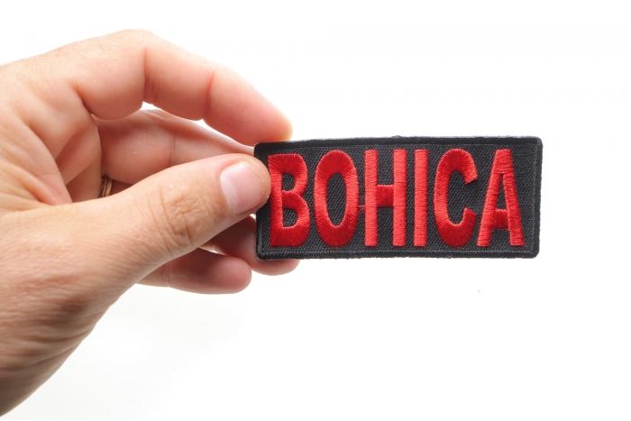 BOHICA Patch, Military Saying Patches shown on hand for size comparison