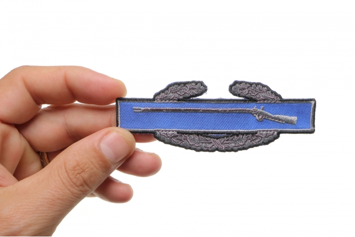 Combat Infantryman Badge, CIB Patch shown on hand for size comparison