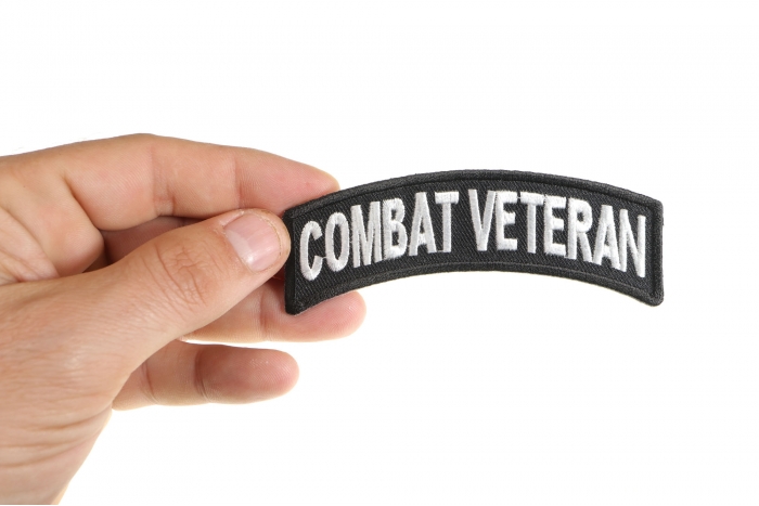 Combat Veteran Patch, Military Vet Patches shown on hand for size comparison