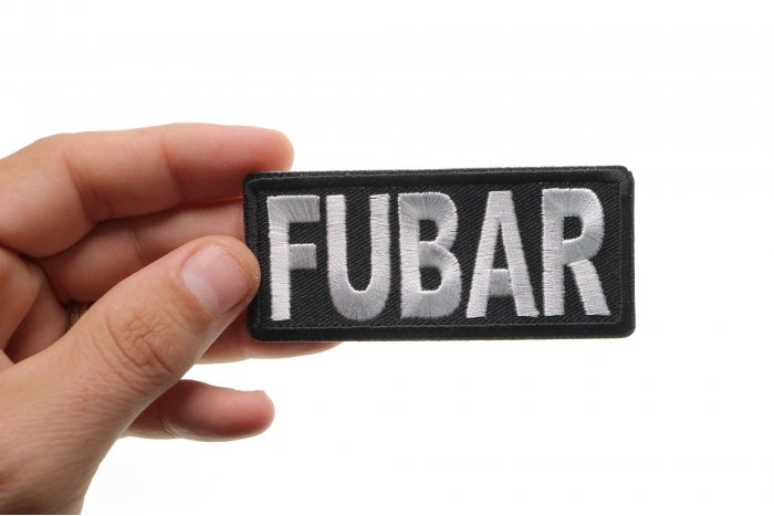 FUBAR Patch Patch, Military Saying Patches shown on hand for size comparison