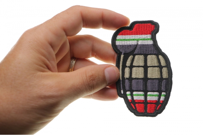 Grenade Iron on Patch Iraq War Colors shown on hand for size comparison