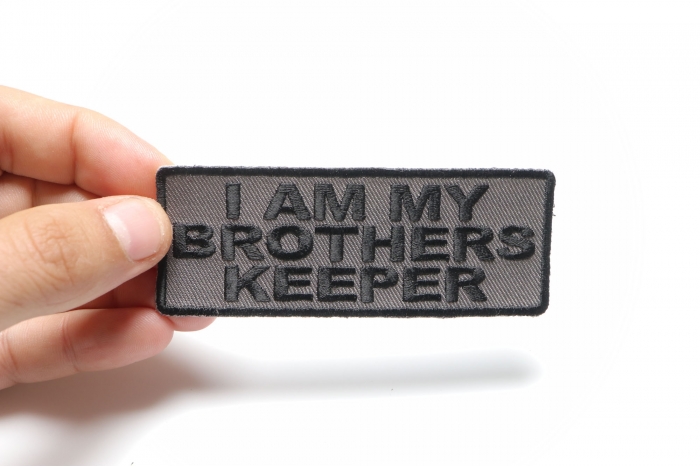 I Am My Brothers Keeper Patch, Military Saying Patches shown on hand for size comparison